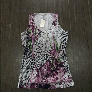 Cache Pink and Black Patterned Tank Top